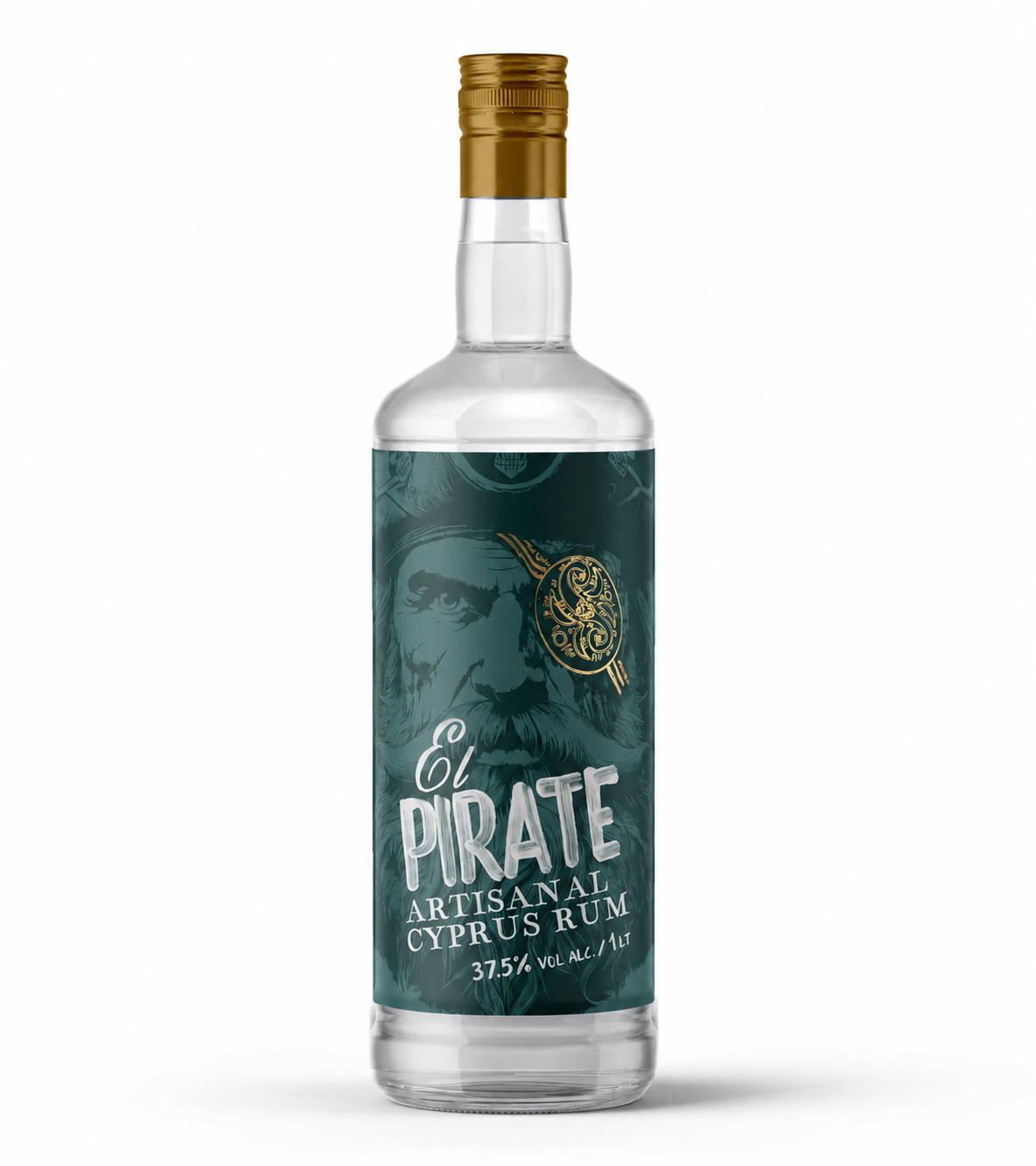 El Pirate Cyprus Rum bottle, labelled 37.5% vol.